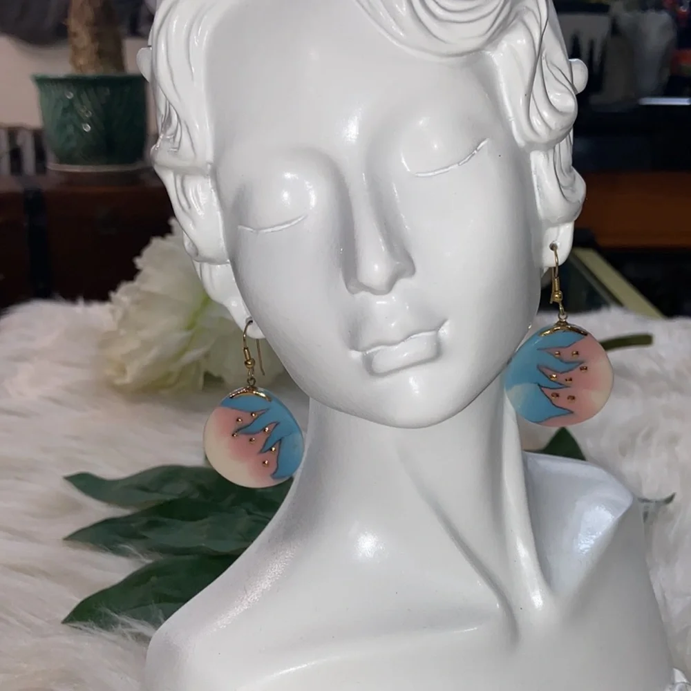 Ceramic Pastel Color Gold Tone Earrings
